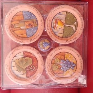 5/ 25$ vintage coasters and bottle stopper